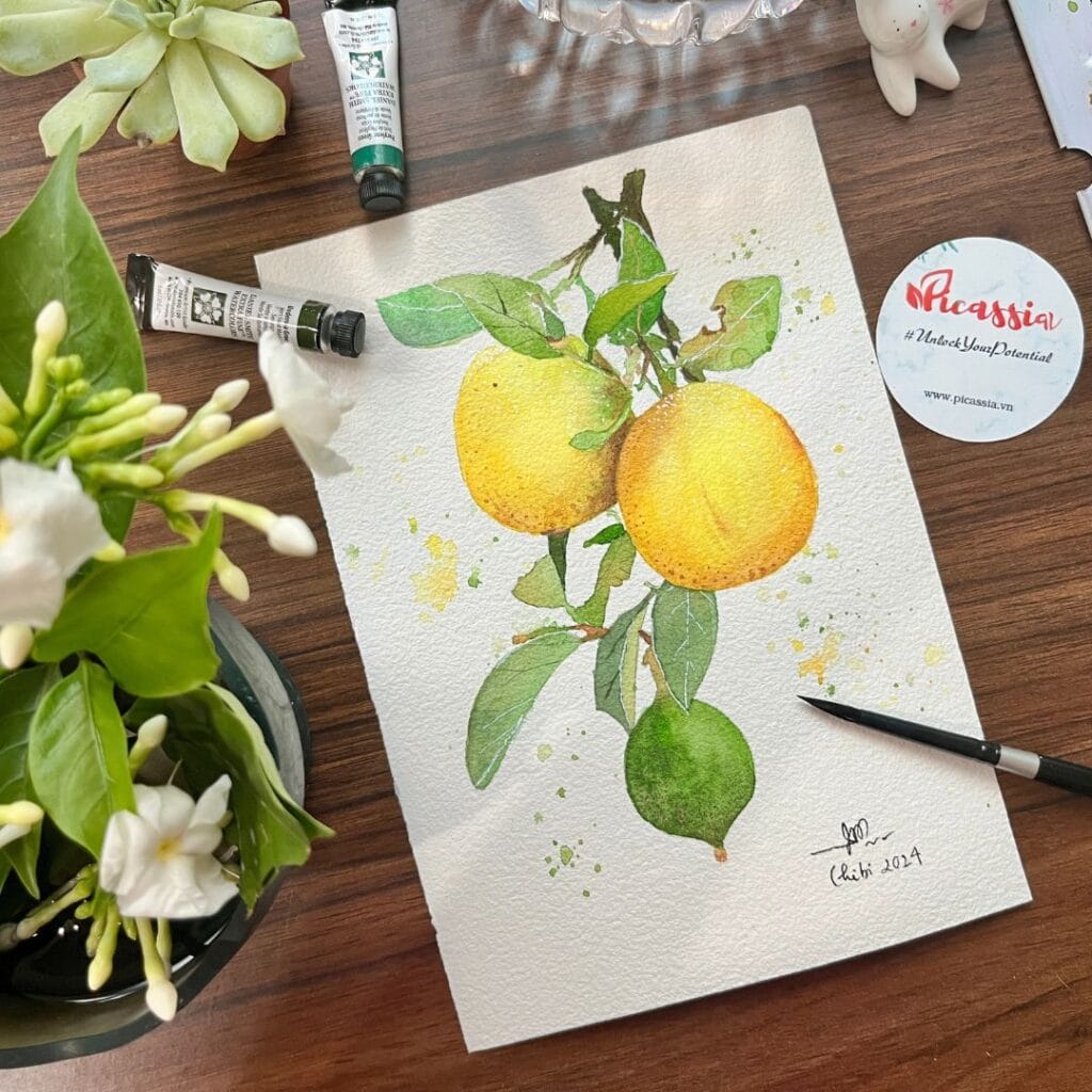 Vẽ chùm chanh màu nước