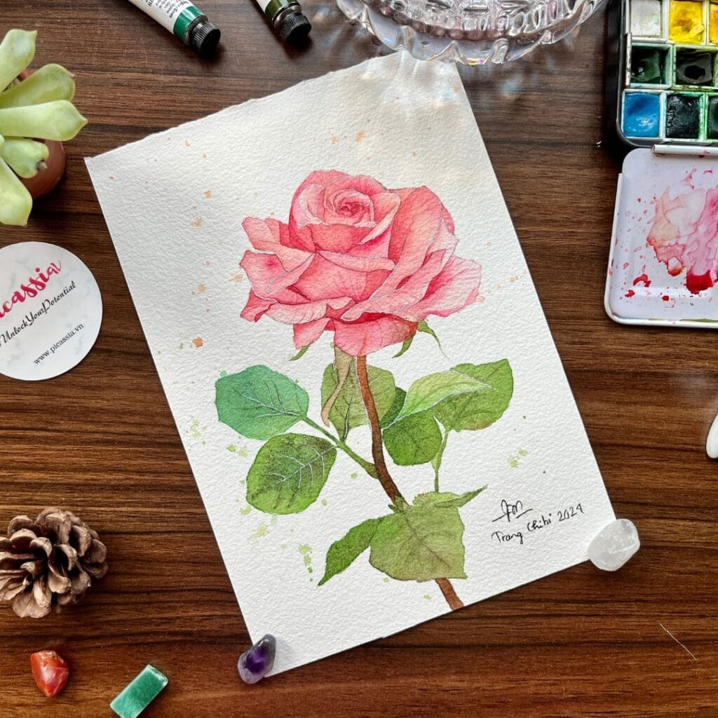 Vẽ hoa hồng màu nước