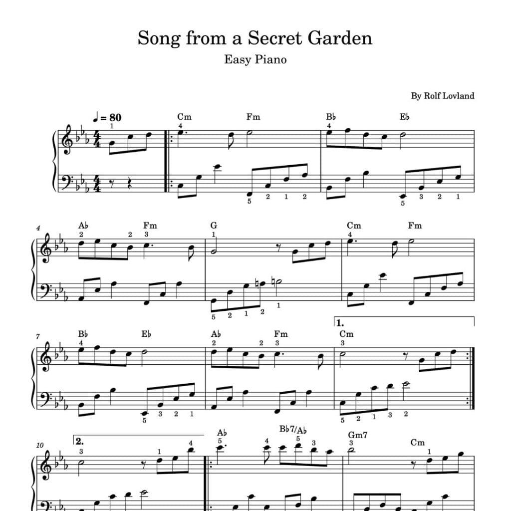 Sheet piano bài Song from a Secret Garden
