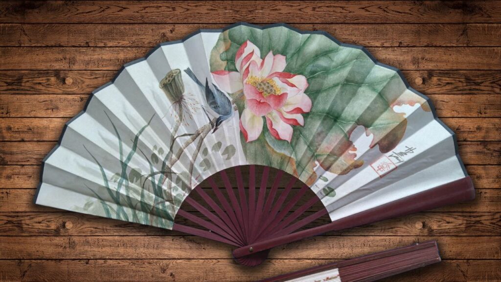 Tranh hoa sen trên quạt