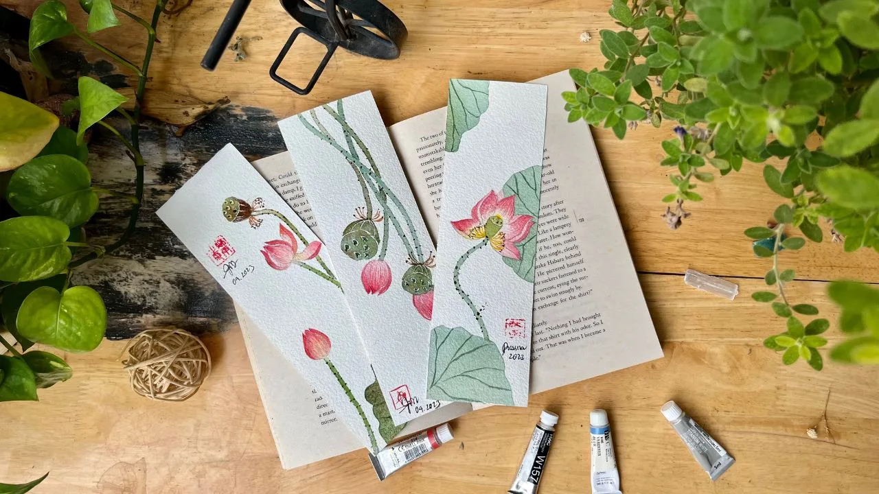 Bookmark Hoa sen Màu nước