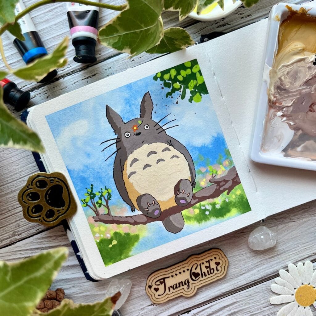 Vẽ totoro bằng màu gouache