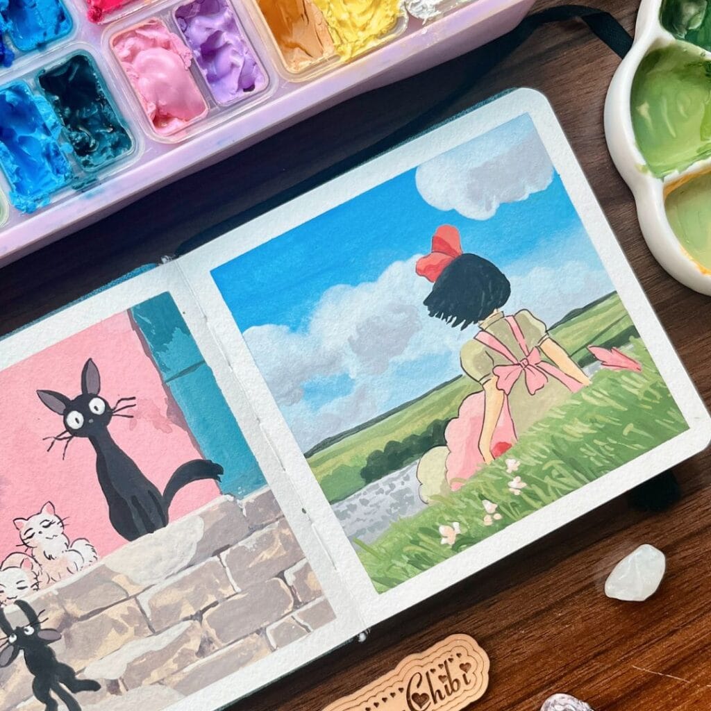 vẽ nhân vật hoạt hình màu gouache