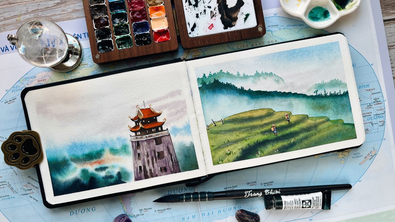 Màu nước Phong cảnh Việt Nam