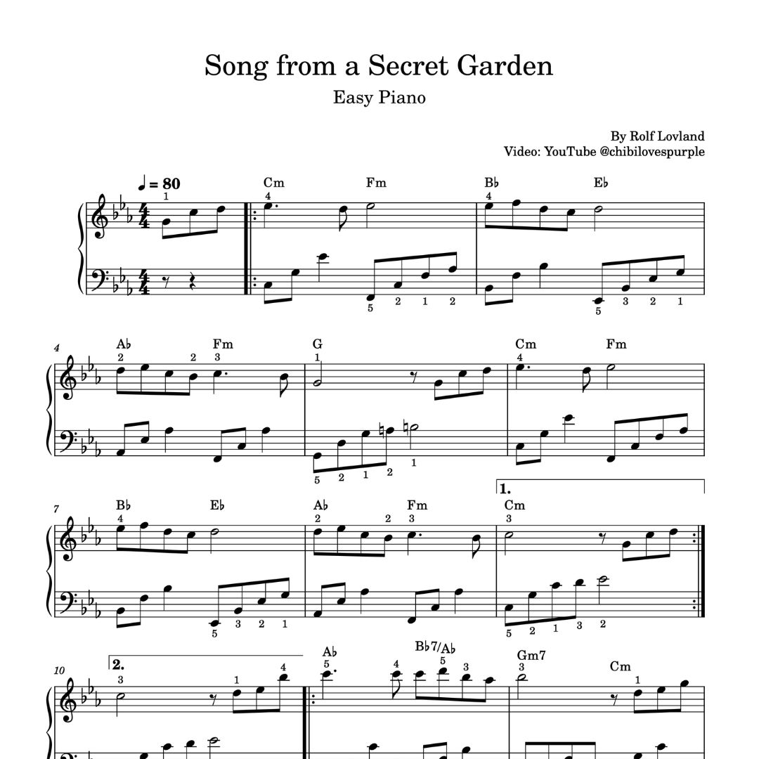 Sheet piano bài Song from a Secret Garden